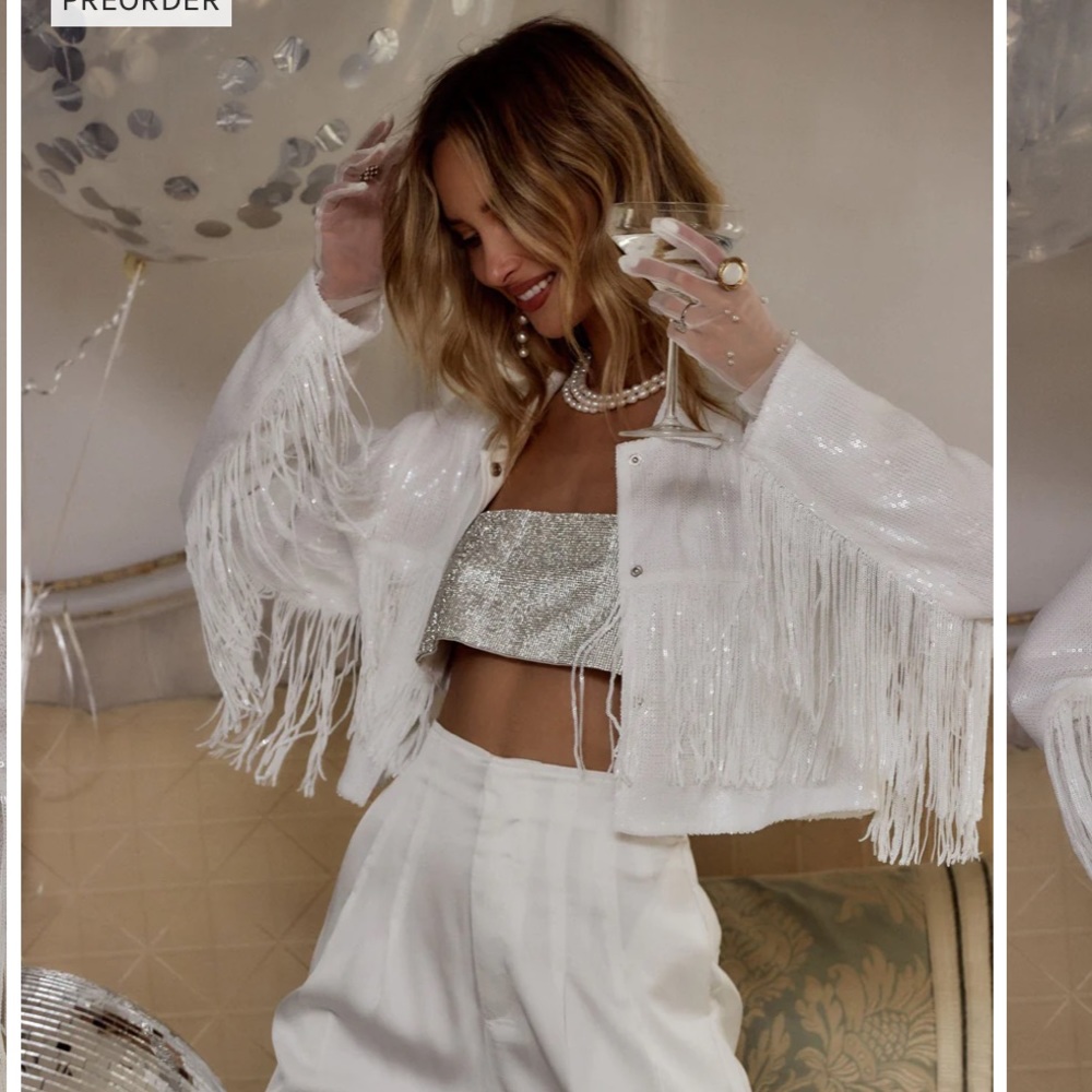 12th Tribe Star Crossed White Sequin Jacket, S/M